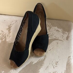 Toms Black Espadrille Wedges